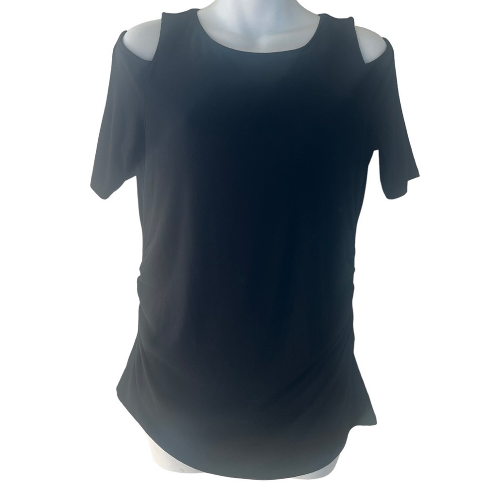 WHBM Cold Shoulder Ruched Side Black Top Size M